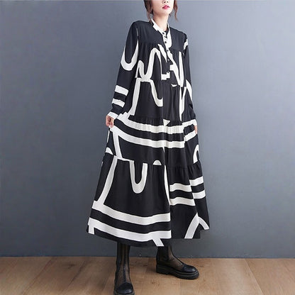 【ワンピース】春 秋 冬プリント 体型カバ 長袖 ワンピース 【SHシリーズ】