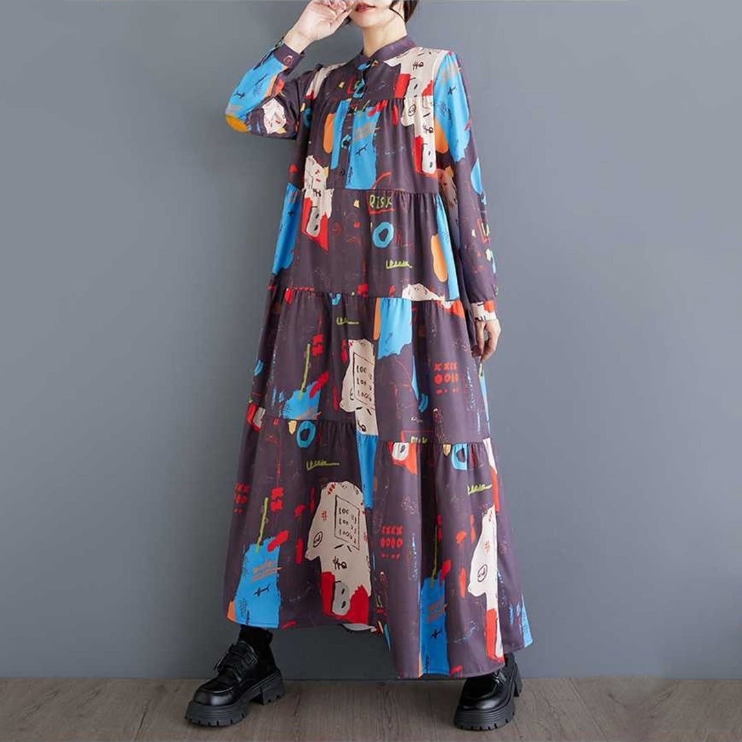 [洋裝] 春秋冬新款印花大尺碼百搭長袖洋裝【SH系列】