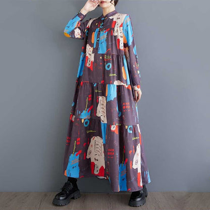 [洋裝] 春秋冬新款印花大尺碼百搭長袖洋裝【SH系列】