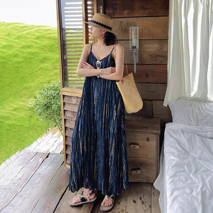 【ワンピース】レトロ シフォンワンピース 夏 ノースリーブ ドレープ感  ゆったり 着痩せ リゾートドレス【SHシリーズ】