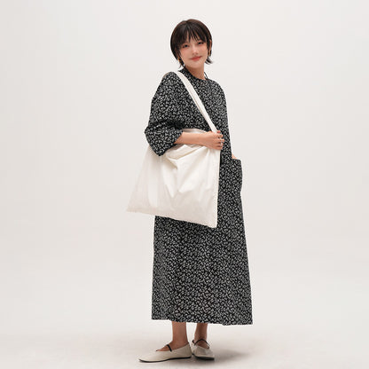 【ワンピース】レトロ 花柄 長袖ワンピース レディース 薄手 ゆったりスリム見え 大きいサイズ ラウンドネック【SHシリーズ】【JZシリーズ】