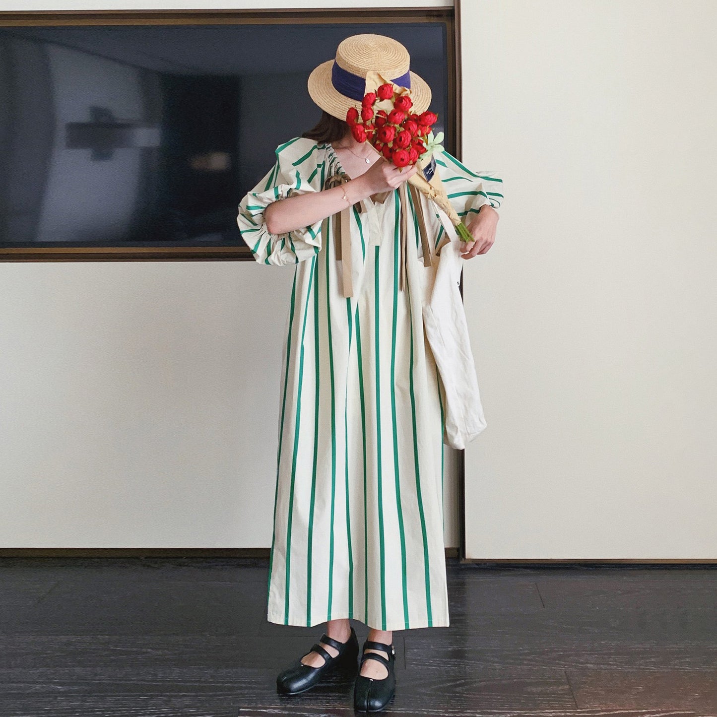 【ワンピース】夏 フレンチデザイン ゆったり ファッションカジュアル ストライプ 半袖ワンピース【SHシリーズ】