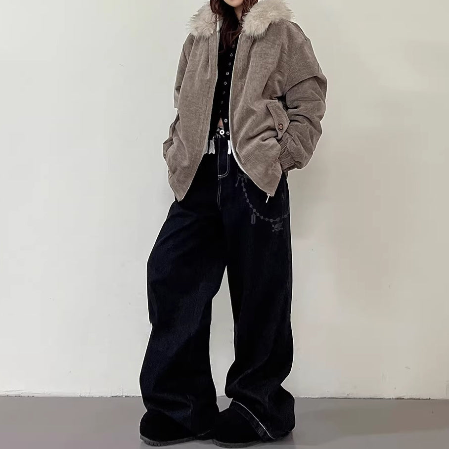 【アウター】ヴィンテージ フード 中綿ジャケット レディース 秋冬 裏起毛 保温 オーバーサイズ ジップアップ【FCシリーズ】【20～25日内発送】