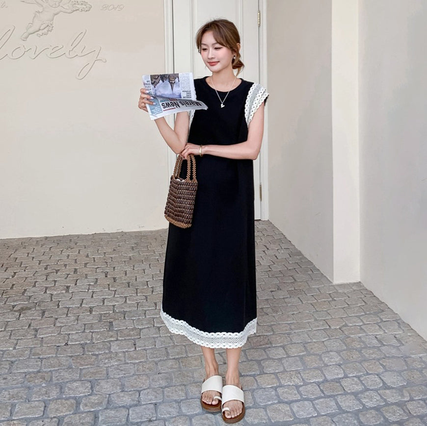 【ワンピース】フレンチ風 配色デザイン ゆったり ノースリーブワンピース レディース 夏 大人気 上品で洗練された ロングドレス【JZシリーズ】