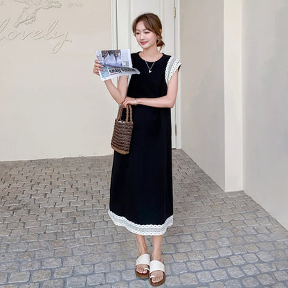 【ワンピース】フレンチ風 配色デザイン ゆったり ノースリーブワンピース レディース 夏 大人気 上品で洗練された ロングドレス【JZシリーズ】