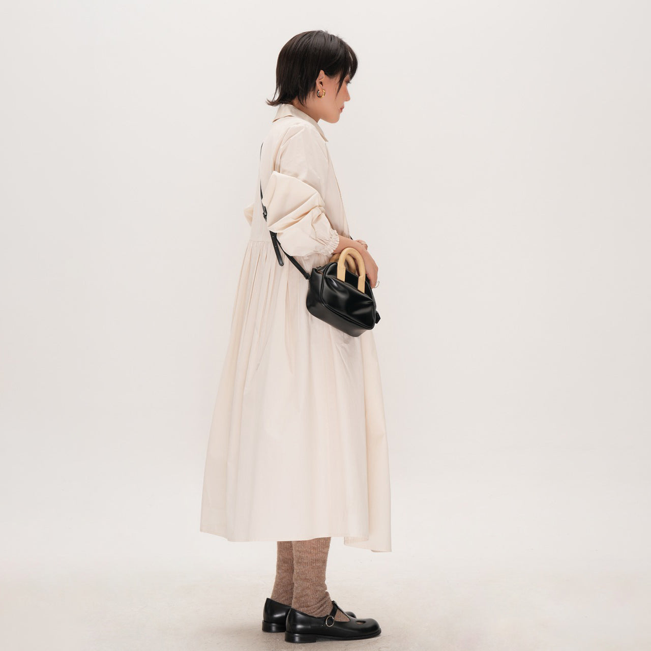 【ワンピース】かわいい 手作り タック プリーツ ハイウエスト ゆったり 日本風 長袖ワンピース【JZシリーズ】