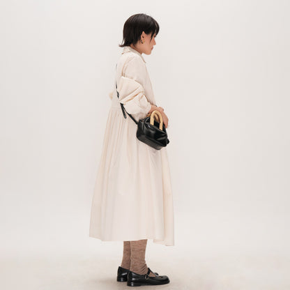 【ワンピース】かわいい 手作り タック プリーツ ハイウエスト ゆったり 日本風 長袖ワンピース【JZシリーズ】