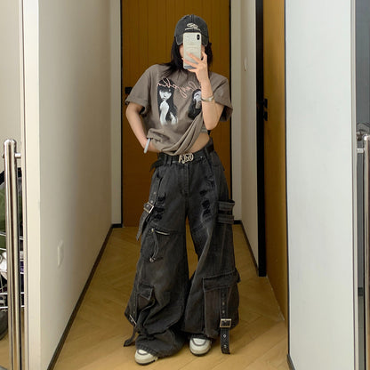 [下裝] 優雅的輪廓和奢華的感覺。夏季新品。水洗牛仔寬褲。 [FC系列] 
