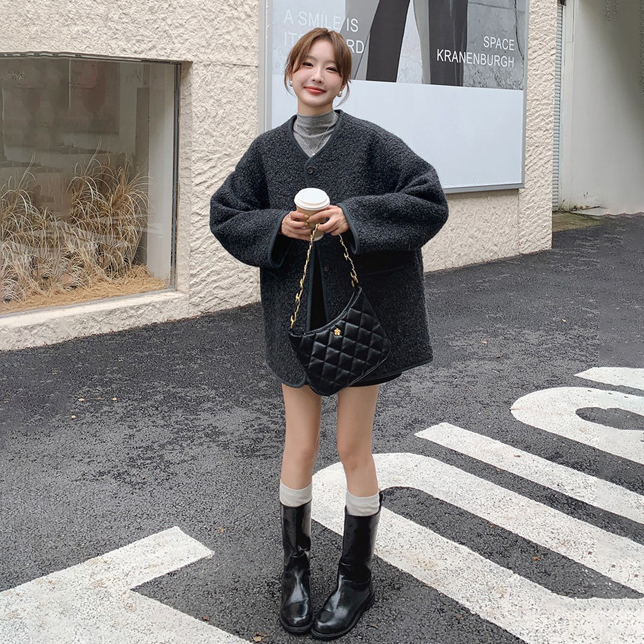 【アウター】🌟上品グレー×シンプル高級感！小柄もOK ブーツコーデにぴったり レディース 秋冬 韓国風 ゆったり厚手 コート【JZシリーズ】