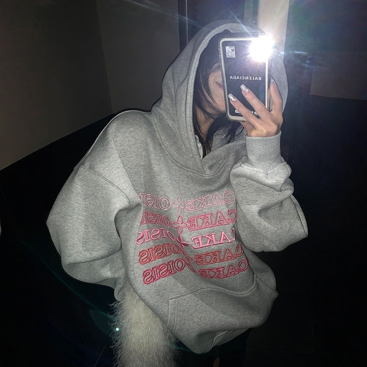 【トップス】裏起毛 刺繍 3D立体 春 秋 冬 フード付き パーカー 【FCシリーズ】