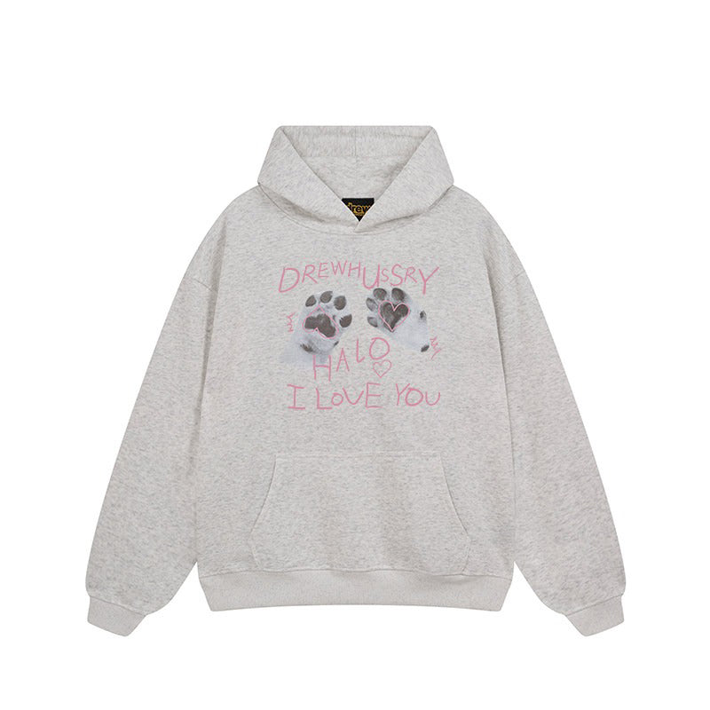 【トップス】🐱猫の肉球プリントスウェット レディース 春秋 オーバーサイズ リラックス ストリート 薄手【FCシリーズ】