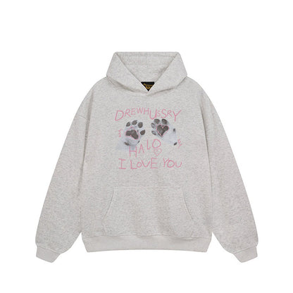 【トップス】🐱猫の肉球プリントスウェット レディース 春秋 オーバーサイズ リラックス ストリート 薄手【FCシリーズ】
