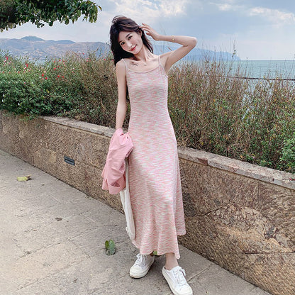 2点セット！【セットアップ】後ろリボンシャツ＋ピンクボーダー ニットノースリーブワンピース 2点セット 春秋 韓国系 おしゃれ可愛い レディースコーデ【SHシリーズ】