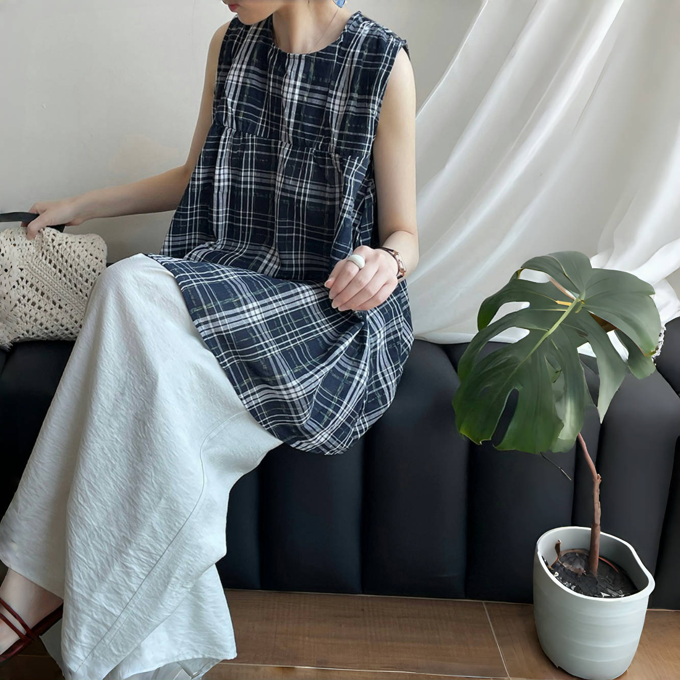 【トップス】夏 バイカラー チェック柄 ベビードールトップス ブラウス 【JZシリーズ】