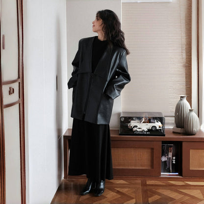 【ワンピース】春秋冬 合わせやすい シンプル ハイネック 長袖 ワンピース 【SNシリーズ】