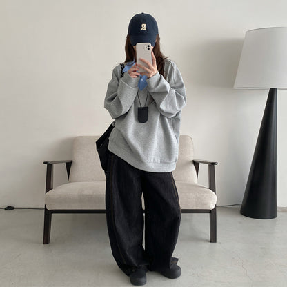 【トップス】レイヤード風 配色切り替え プルオーバースウェット レディース ゆったり カジュアル 春秋 パーカー【FCシリーズ】