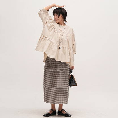 【ボトムス】ゆったり 体型カバー 大きいサイズ ミディアム丈 ロングスカート チェック柄 バルーン ストレート スカート【SHシリーズ】【JZシリーズ】