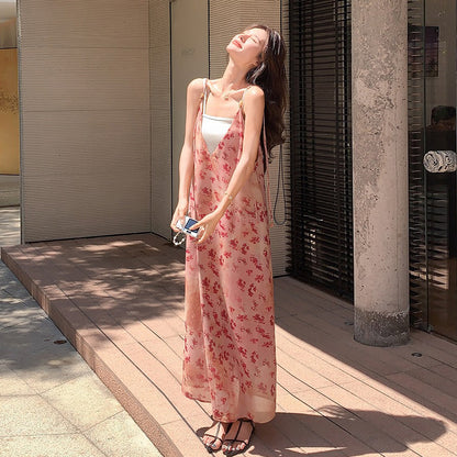 【ワンピース】フレンチロマンティック 配色が映える多幸感 花柄ノースリーブキャミワンピース【SHシリーズ】