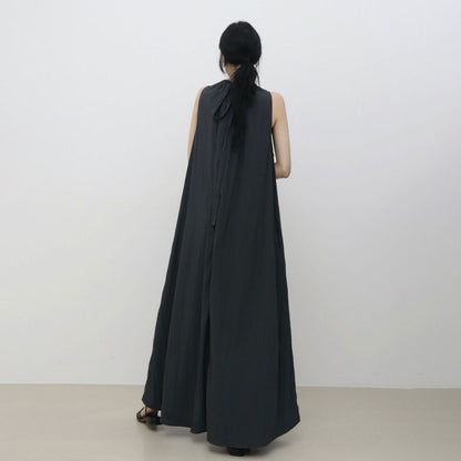 【ワンピース】韓国chicミニマルノースリーブワンピース｜クルーネック 大人シンプルロングドレス【JZシリーズ】