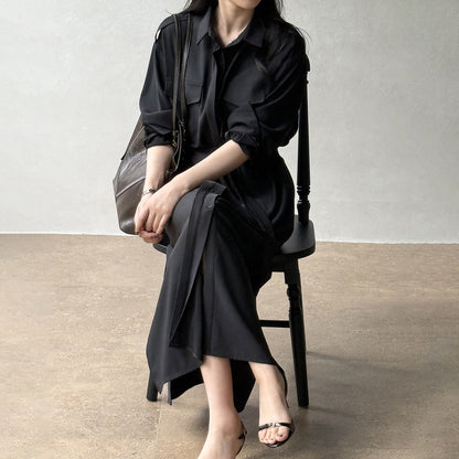 【ワンピース】ベルト付きシャツワンピース レディース 長袖 ミディ丈 オフィススタイル OL 秋服【JZシリーズ】
