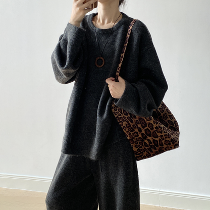 2点セット！【セットアップ】ふんわりニット 上下セット レディース 秋冬 ゆったり プルオーバー＋ニットパンツ 韓国風 カジュアル【JZシリーズ】