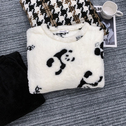 【インナー】パンダ柄 コーラルフリース ペア対応 厚手 保温 フランネル ルームウェア レディース/メンズ