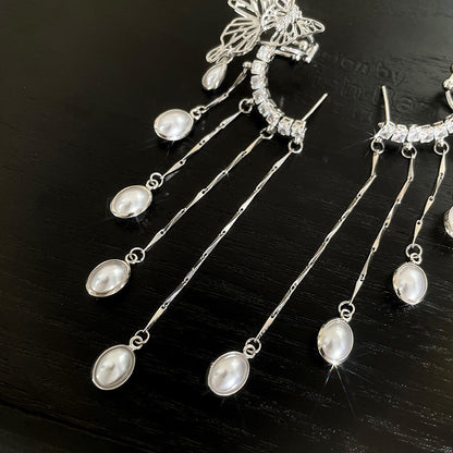 【🎁 B2G1｜先行スタート！】【グッズ】蝶モチーフ メッシュタッセル イヤーカフ イヤリング一体型 小众 高級感 レディース ピアス