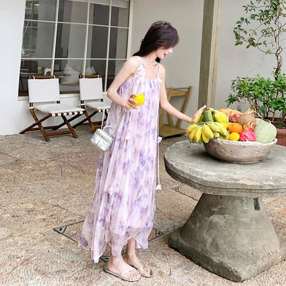 【ワンピース】夏 優しい グラデーション フラワープリント ノースリーブキャミソールワンピース【SHシリーズ】