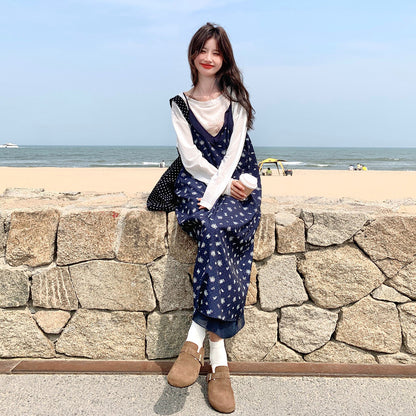 2点セット！【セットアップ】花柄キャミワンピース＆Tシャツ2点セット レディース ロング丈 ゆったり カジュアル 秋コーデ【SHシリーズ】