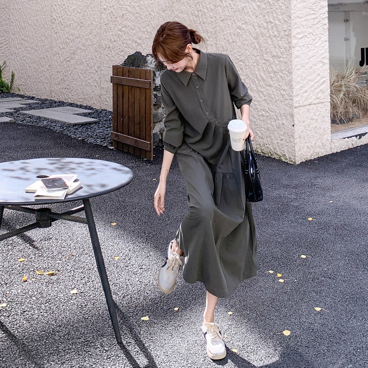 【ワンピース】秋新作 長袖ワンピース レディース 韓国風 ヘップバーン風 細見え 大人可愛い ロング丈【JZシリーズ】