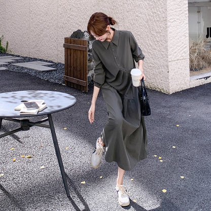 【ワンピース】秋新作 長袖ワンピース レディース 韓国風 ヘップバーン風 細見え 大人可愛い ロング丈【JZシリーズ】