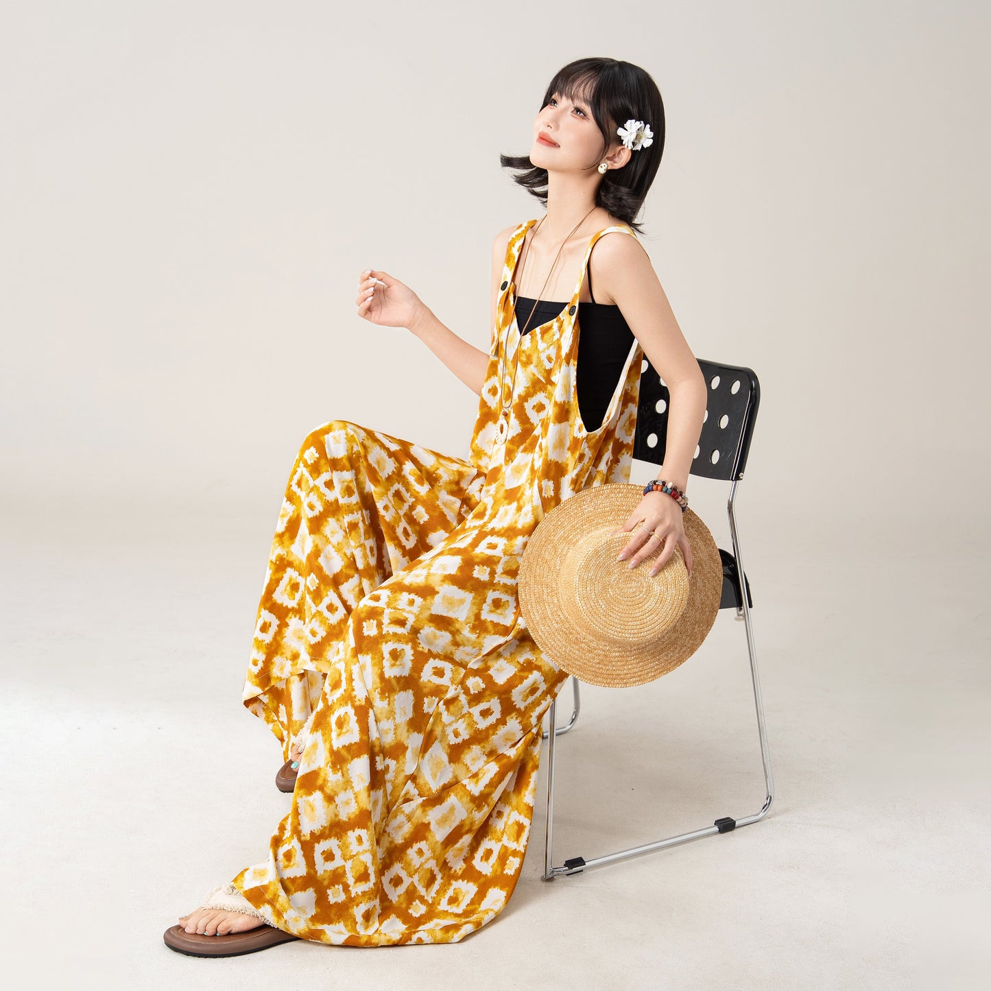 【ボトムス】サロペット レディース タイダイ柄 ワイドパンツ オーバーサイズ リラックス カジュアル オールインワン【SHシリーズ】