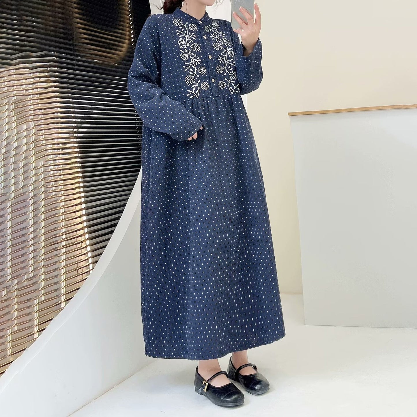 【24AW】【ワンピース 】カジュアル 着痩せ プリント 長袖ワンピース