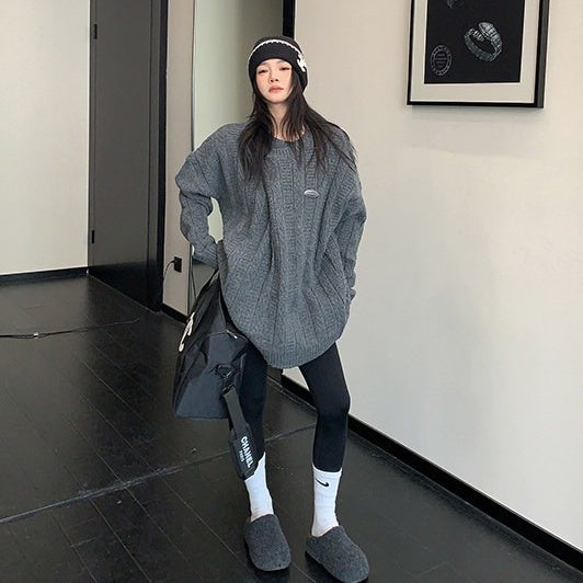 【トップス】リラックス感 折り返し襟 プルオーバー ニット セーター 【FCシリーズ】