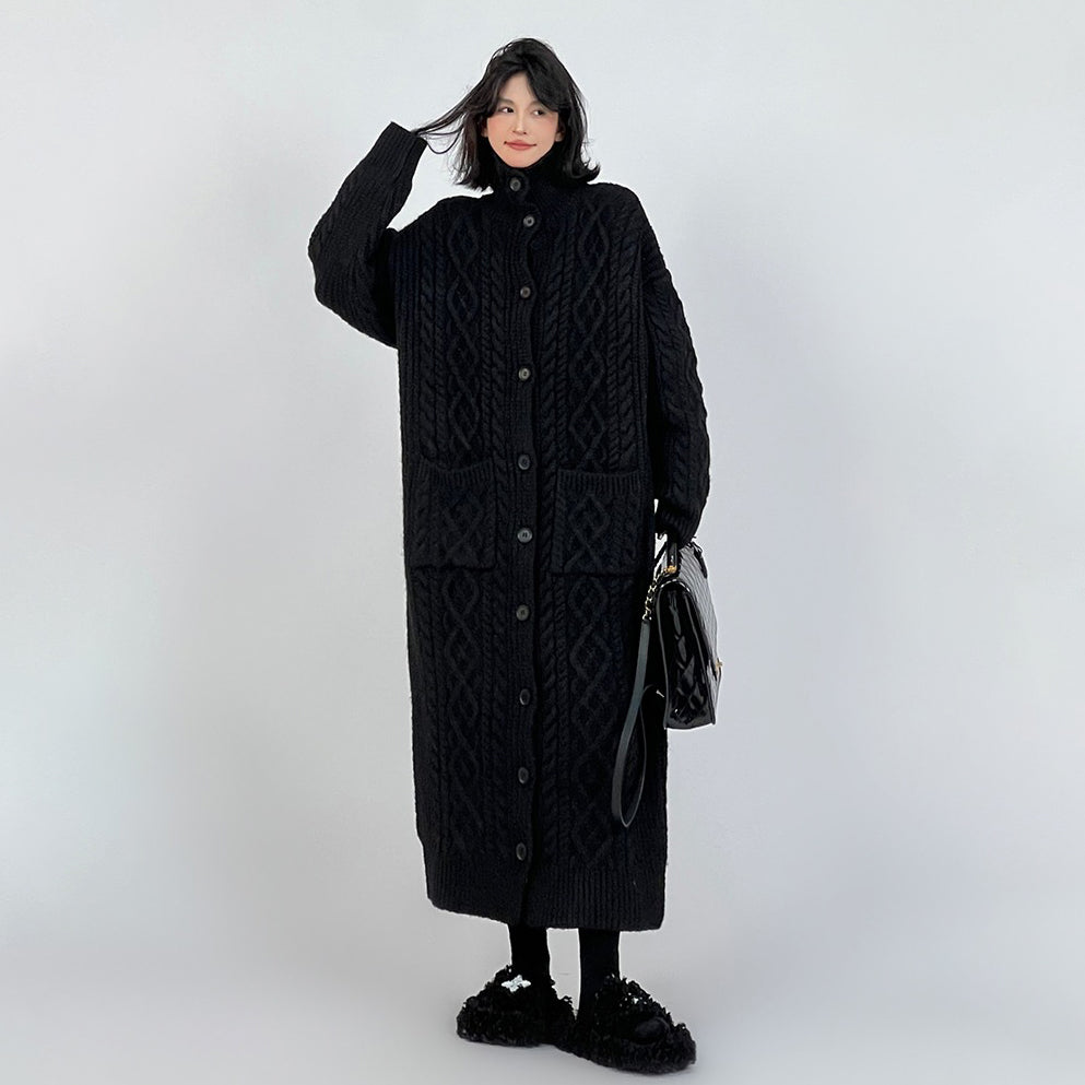 【アウター】秋冬新作 グレー ゆったり ロングカーディガン ニットコート 韓国風【FCシリーズ】