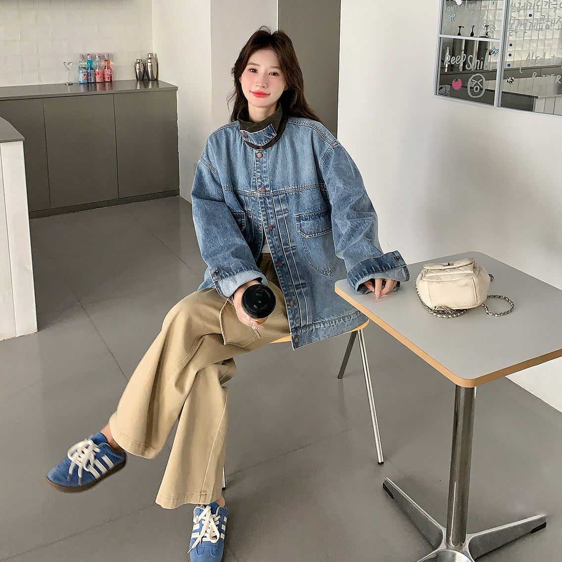 【アウター】韓国風配色コーデュロイカラーデニムジャケット レディース ゆったり ワークジャケット ヴィンテージ 秋コーデ【JZシリーズ】