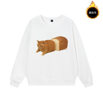 【トップス】パン猫プリント クルーネックスウェット ユニセックス 秋冬 ゆったり カジュアル【FCシリーズ】