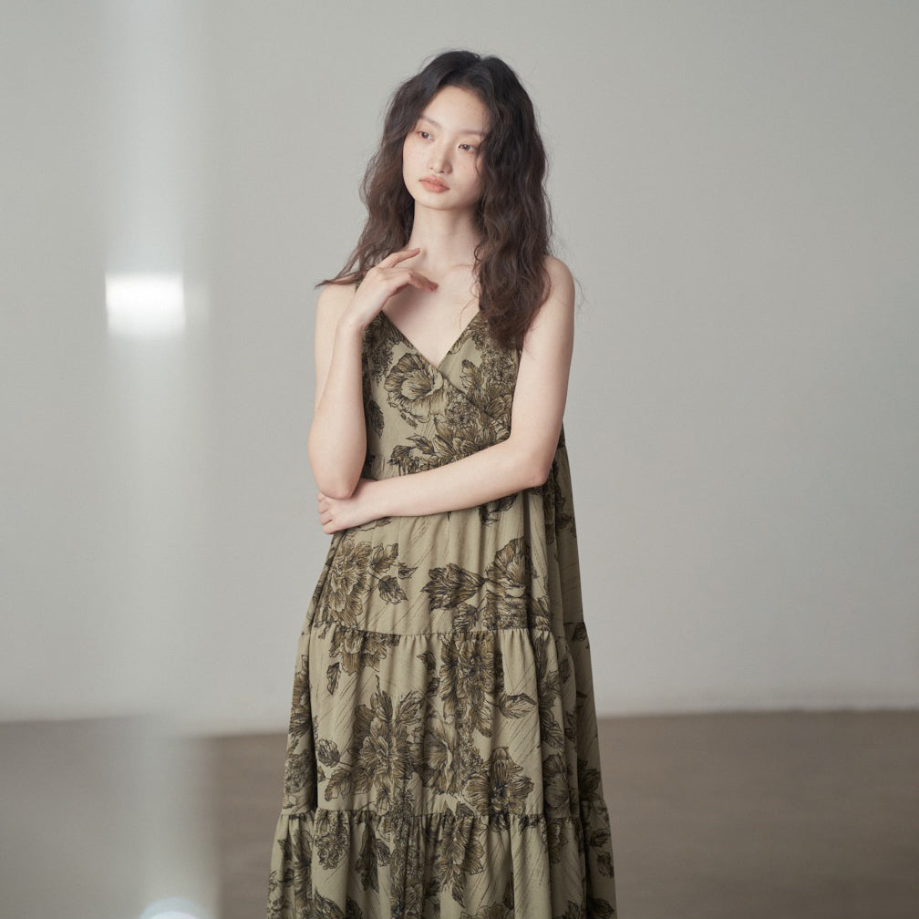 【ワンピース】フレンチスタイル 海辺の雰囲気 夏 フラワープリント ノースリーブワンピース【SHシリーズ】