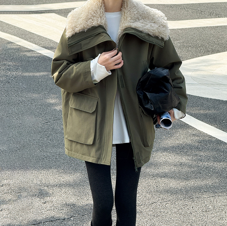 【アウター】冬新作 ビッグラペル ワークジャケット 裏起毛・厚手 秋冬 防寒 レディース 綿入れコート【シリーズ】