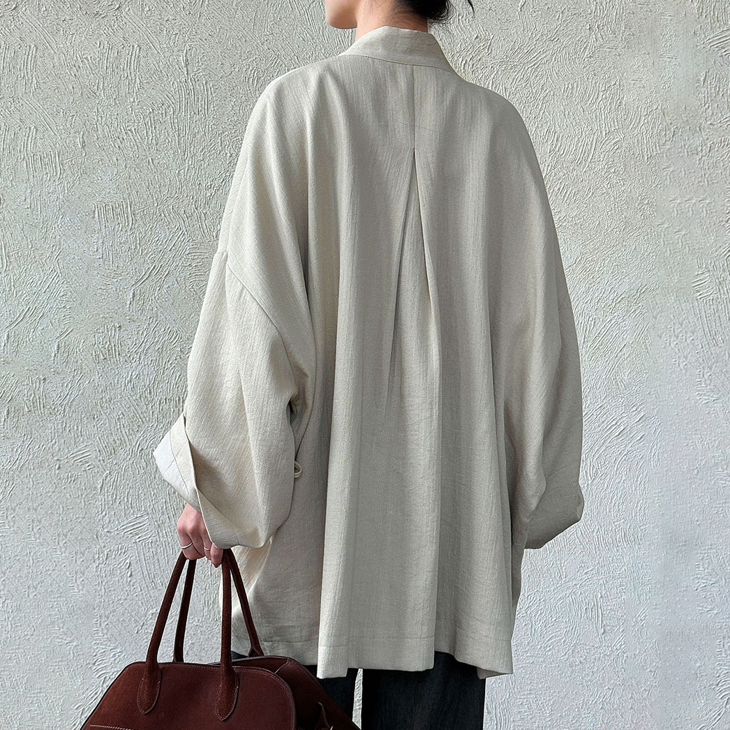 【アウター】ゆるシルエット 高級感 チャイナ風 ウエストリボン 無地 中長丈 トレンチコート【JZシリーズ】