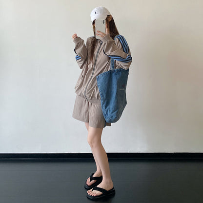 【セットアップ】【単品注文】リヨセル スポーティー 上下セット レディース 夏 ジップアップ UVカット ジャケット & ウエストゴム ショートパンツ ルーズ フィット 人気【FCシリーズ】