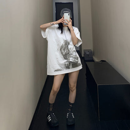 【トップス】アメリカンスタイル 高級感 スケッチ風人物プリント コットン100% 半袖Tシャツ【FCシリーズ】