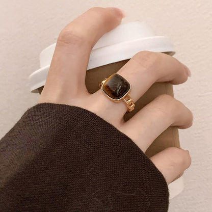 【🎁 B2G1｜先行スタート！】【グッズ】アンバー スクエア リング レディース タイガーアイ ゴールド 高級感 おしゃれ