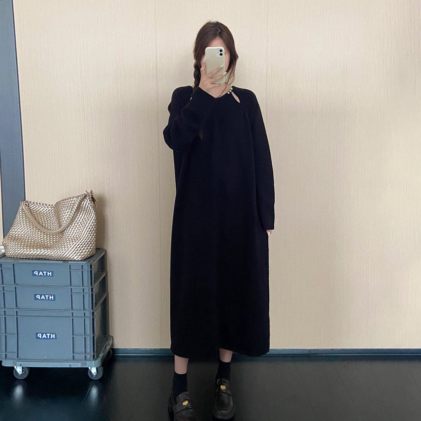 【ワンピース】韓国風リラックスニットワンピース レディース 秋冬新作 大きいサイズ 長袖 ゆったり【JZシリーズ】