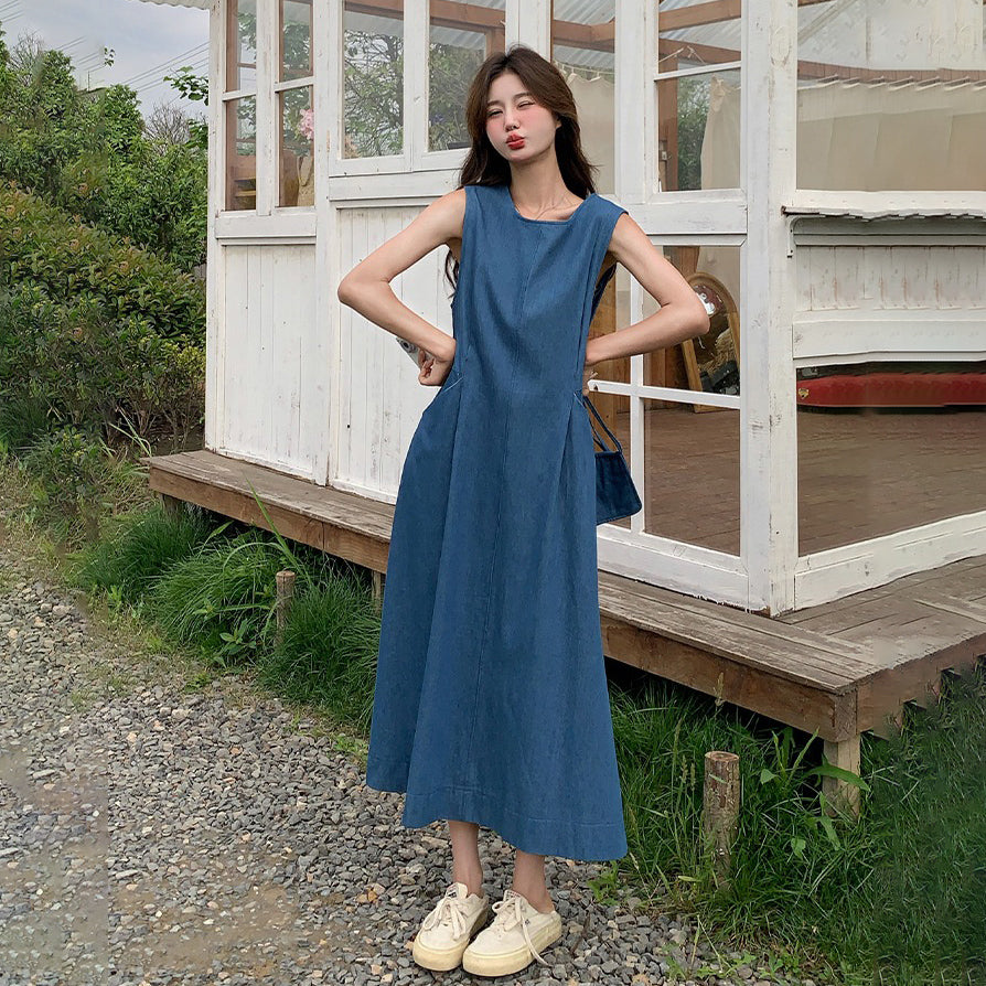 バッグ付き！【ワンピース】夏 ヴィンテージ文芸風 ファッション シェイプアップ ノースリーブワンピース【JZシリーズ】