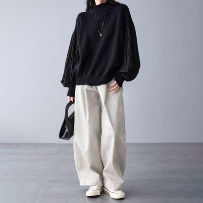 【トップス】春 秋 冬 プリーツスリーブ 切り替え 切り替え セーター 【JZシリーズ】