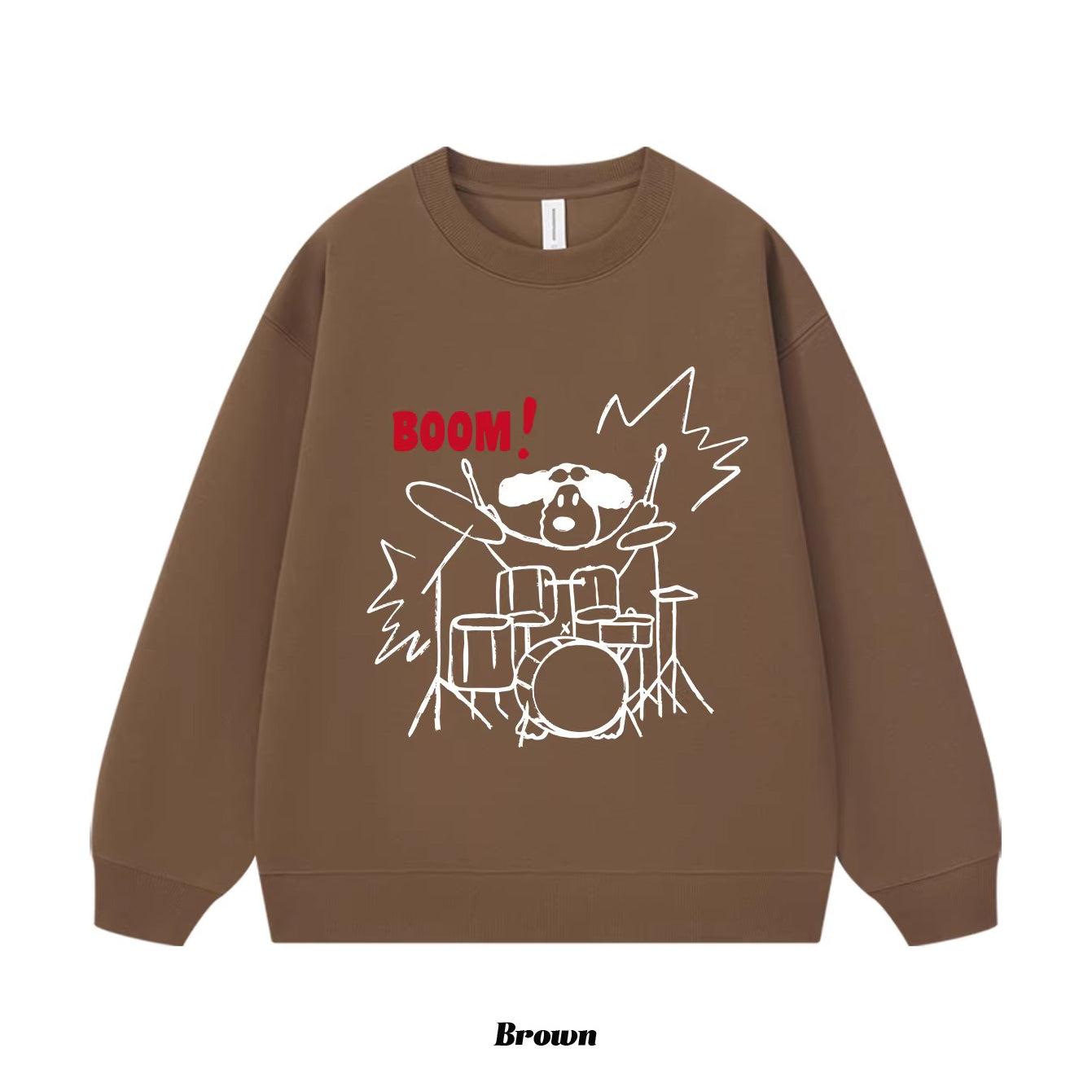 7カラー | S~3XL【トップス】ロック風 犬イラスト ドラムプリント クルーネック スウェット 秋 ルーズ ユニセックス パーカー【FCシリーズ】
