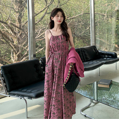 2点セット！【セットアップ】ピンク系 ジャケット重ね着風 ノースリーブワンピース セット 春秋 レディース  コーディネート楽々 大人可愛い【SHシリーズ】