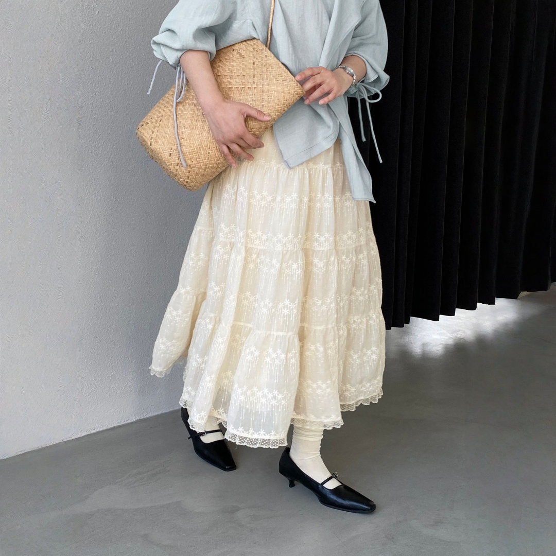 【ボトムス】刺繍 レース フレア スカート 【JZシリーズ】