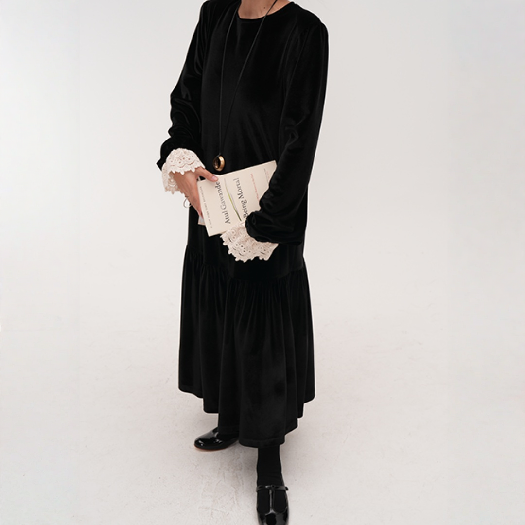 【ワンピース】オードリー風 ベロア 春 秋 冬 長袖 ワンピース 【JZシリーズ】